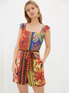 FARM Rio - Anthropologie Dulcinea Romper Floral Tropic Mosaic Patchwork - Size S
